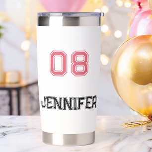 Modern Pink Black Player Name Jersey Number Sports Insulated Tumbler