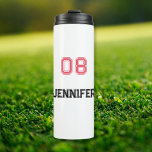 Modern Pink Black Player Name Jersey Number Sports Thermal Tumbler