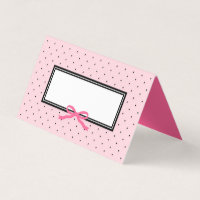 Modern Pink Black Polka Dot with Pink Ribbon Place Card