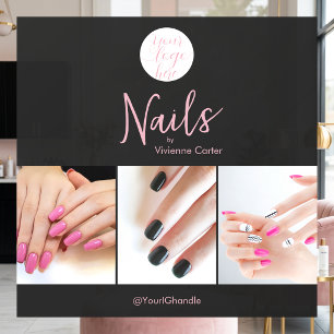 Modern Pink Black Script Logo Photo Nail Salon Window Cling