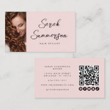 Modern Pink Black Script QR Code Hair Stylist