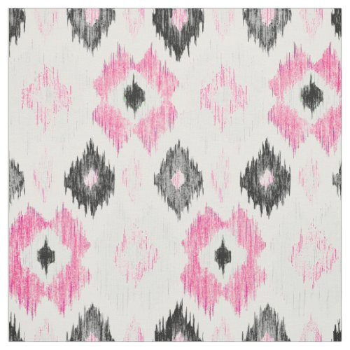 Modern pink black trendy ikat pattern fabric