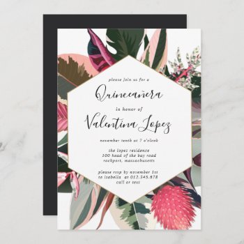 Modern Pink Black Tropical Quinceanera Invitation by Celebrais at Zazzle