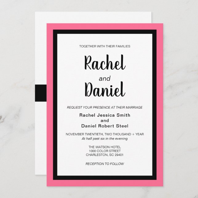 Modern Pink Black Wedding Invitation (Front/Back)
