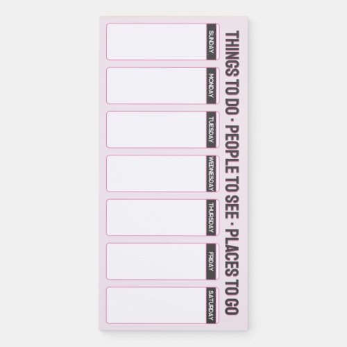 Modern Pink Black Weekly Planner  Magnetic Notepad