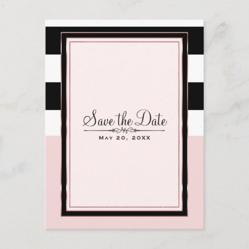 Modern Pink Black  White Stripes Save the Date Announcement Postcard