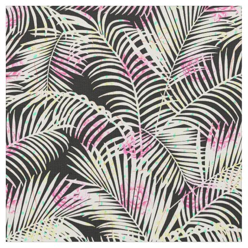 Modern pink black white tropical palm tree floral fabric
