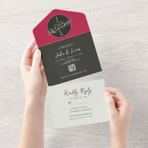 Modern Pink Black White Wedding All In One Invitation