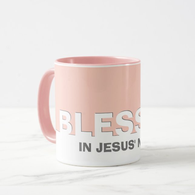 Modern Pink BLESSED In Jesus' Name Christian Mug (Front Left)