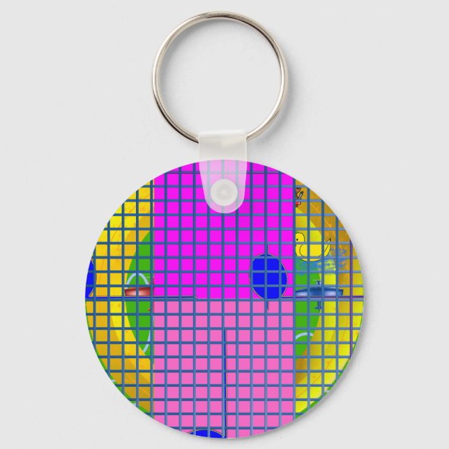 Modern Pink Blocks  Keychain (Front)