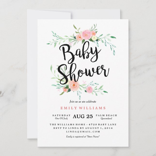 Modern Pink Blossom Baby Shower Invitation (Front)