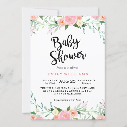 Modern Pink Blossom Baby Shower Invite