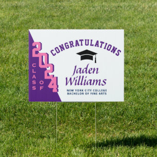 Modern Pink Blue 2024 Graduation Banner Yard Sign