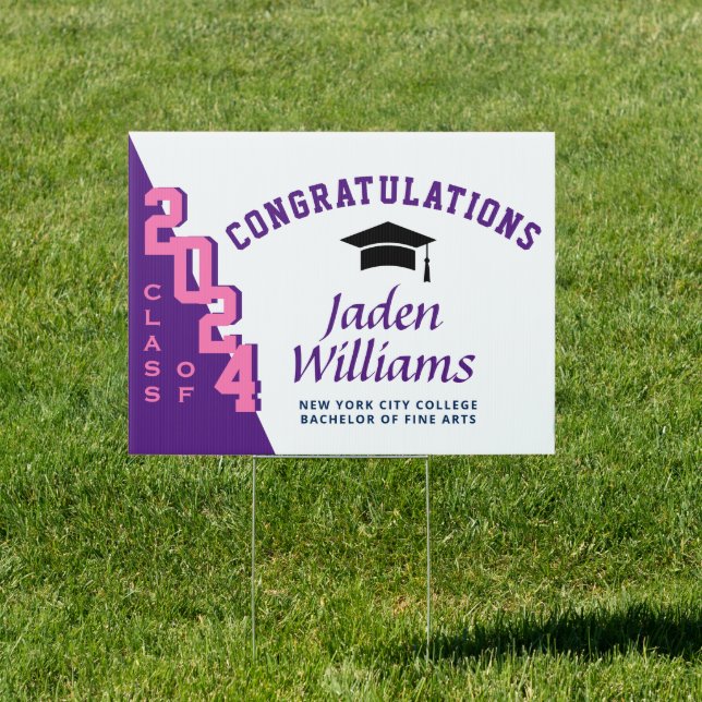 Modern Pink Blue 2024 Graduation Banner Yard Sign (Insitu)