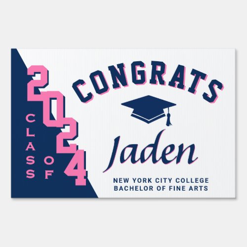 Modern Pink Blue 2024 Graduation Banner Yard Sign