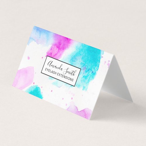 modern pink blue abstract watercolor paint business card