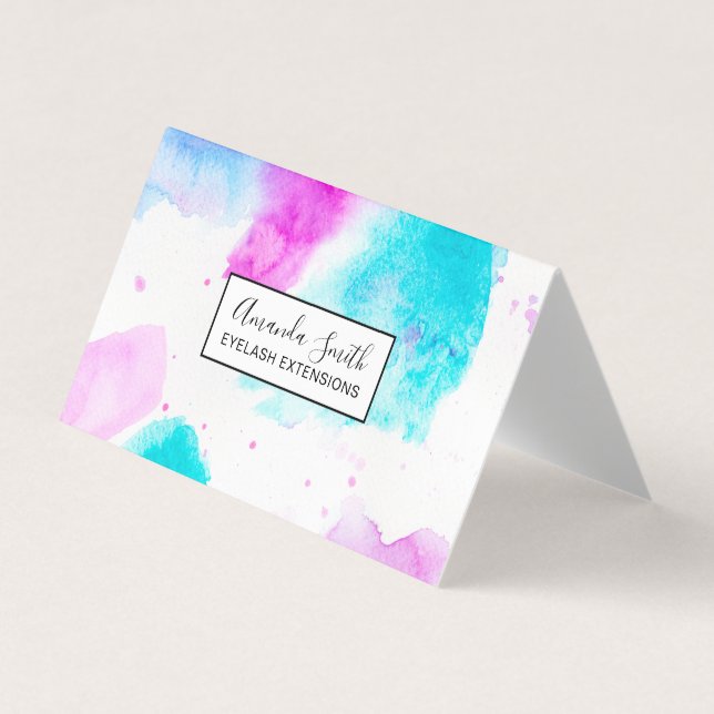 modern pink blue abstract watercolor paint business card (Front)