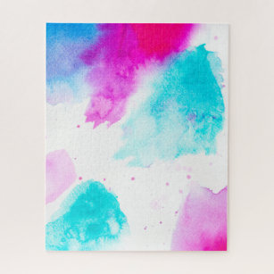 modern pink blue abstract watercolor paint jigsaw puzzle