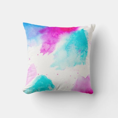 modern pink blue abstract watercolor paint throw pillow