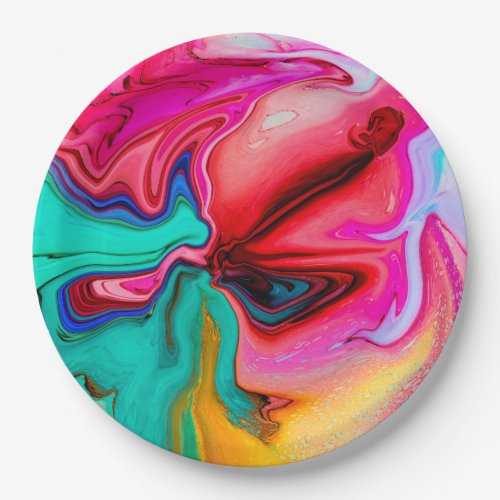 Modern Pink Blue Abstract Watercolor   Paper Plates