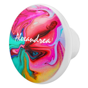 Modern Pink Blue Abstract Watercolor Personalize Ceramic Knob