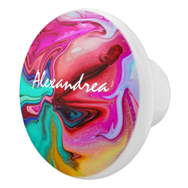 Modern Pink Blue Abstract Watercolor Personalize  Ceramic Knob (Right)