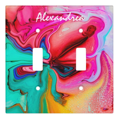 Modern Pink Blue Abstract Watercolor Personalize Light Switch Cover