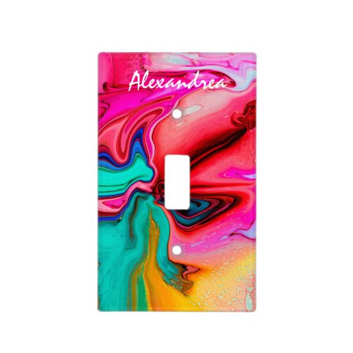 Modern Pink Blue Abstract Watercolor Personalize Light Switch Cover