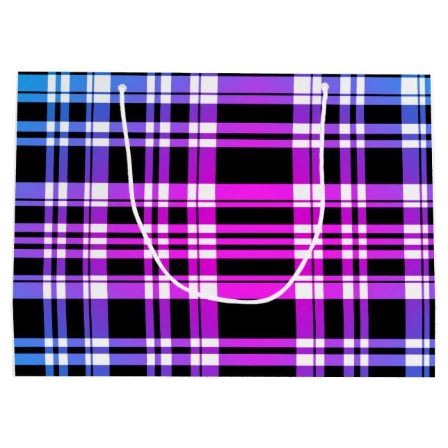 Modern pink blue black plaid pattern large gift bag (Back)