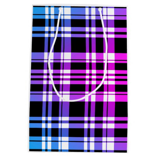Modern pink blue black plaid pattern medium gift bag