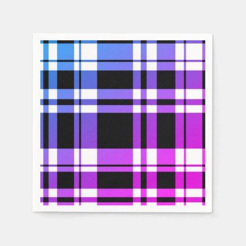 Modern pink blue black plaid pattern napkins