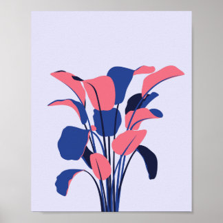 Modern Pink & Blue Botanical Art Print