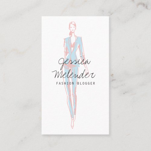 Modern pink blue fashion illustration script business card