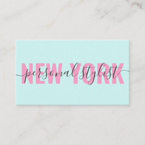 Modern pink blue fashion stylist script signature business card