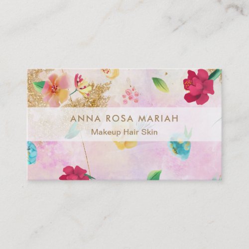  Modern Pink Blue Floral Pattern Gold Glitter Business Card