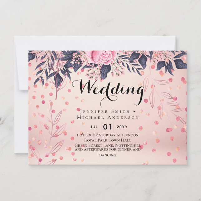 Modern Pink Blue Floral Wedding (Front)