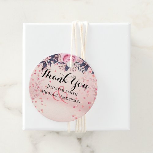 Modern Pink Blue Floral Wedding Favor Tags