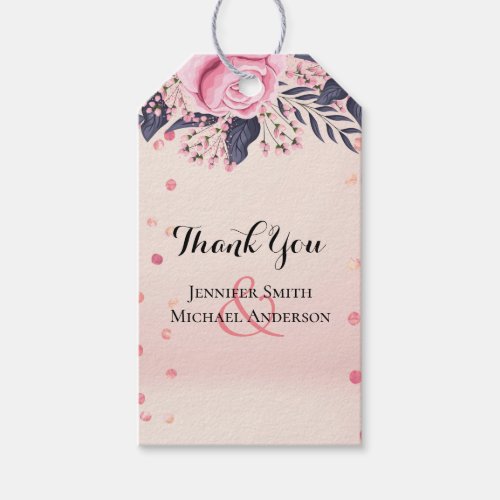 Modern Pink Blue Floral Wedding Gift Tags