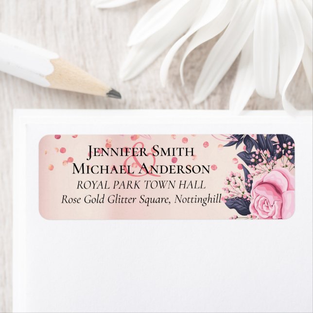 Modern Pink Blue Floral Wedding Label (Insitu)