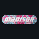 Modern Pink Blue Flowers Girly Floral Custom Name Skateboard<br><div class="desc">Modern Pink Blue Flowers Girly Floral Custom Name Skateboard features your personalized name in modern typography on a background of bold and colorful leaves and flowers in pink and blue. Personalize by editing the text in the text box provided. Give a custom made gift, personalized skateboard to your favorite skateboarder...</div>