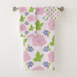 Modern Pink Blue Flowers Pattern  Bath Towel Set