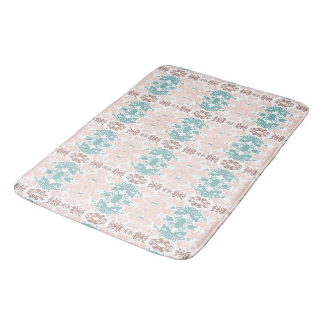 Modern Pink & Blue French Florals Abstract Bath Mat (Angled)