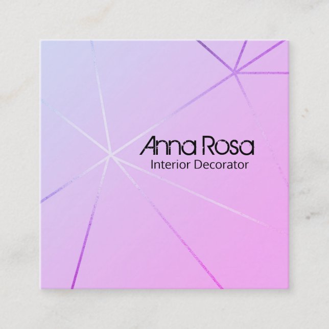 *~* Modern Pink Blue Geometric Rose Gold Foil Square Business Card (Front)