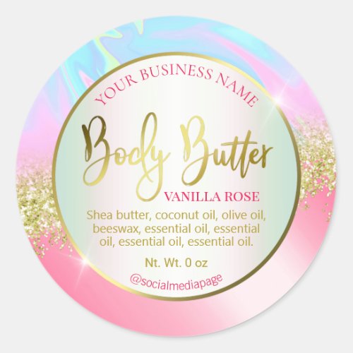 Modern Pink Blue Gold Glitter Body Butter Labels