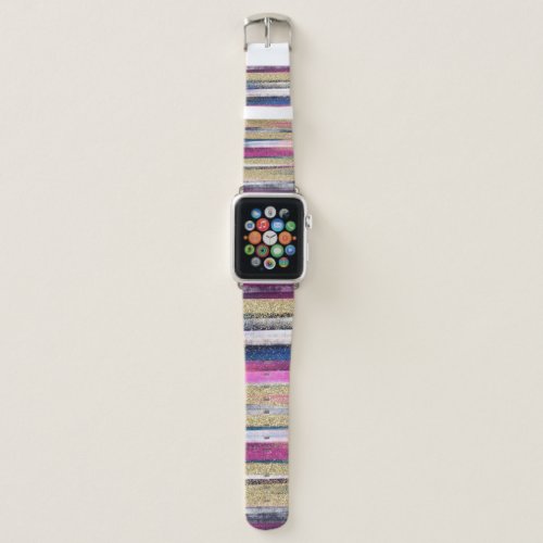 Modern Pink Blue Gold Glitter Brush Strokes Paint Apple Watch Band