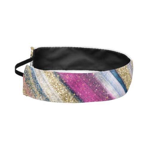 Modern Pink Blue Gold Glitter Brush Strokes Paint Athletic Headband