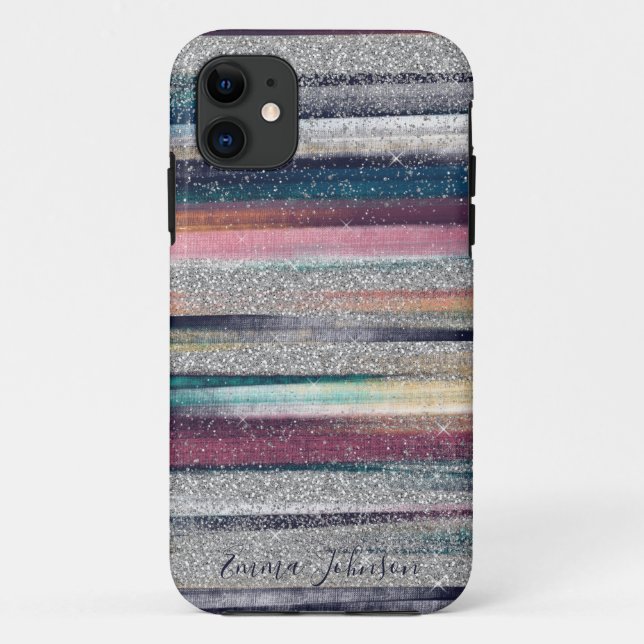 Modern Pink Blue Gold Glitter Brush Strokes Paint Case-Mate iPhone Case (Back)