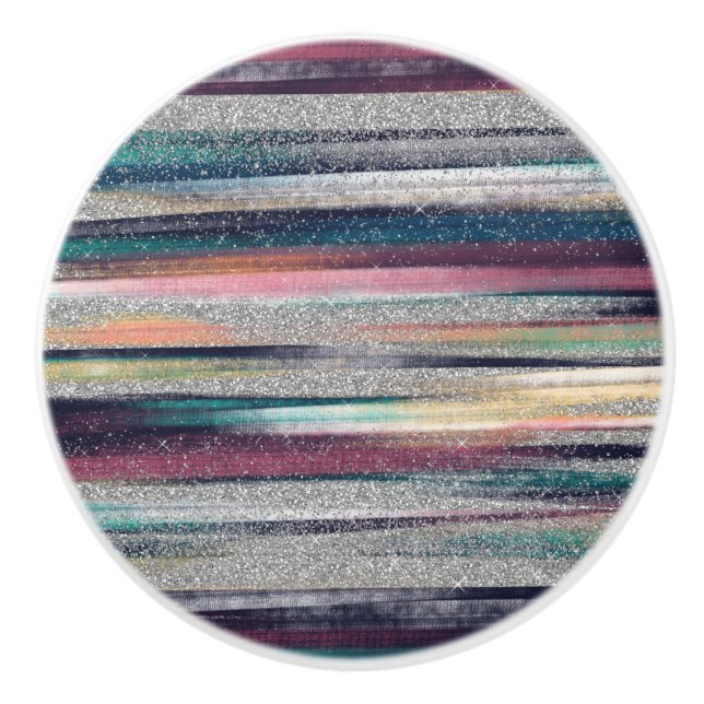 Modern Pink Blue Gold Glitter Brush Strokes Paint Ceramic Knob (Front)
