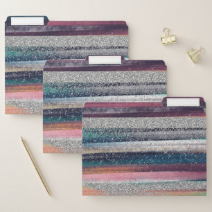 Modern Pink Blue Gold Glitter Brush Strokes Paint File Folder