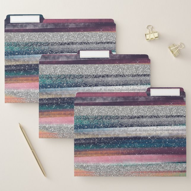 Modern Pink Blue Gold Glitter Brush Strokes Paint File Folder (Set)